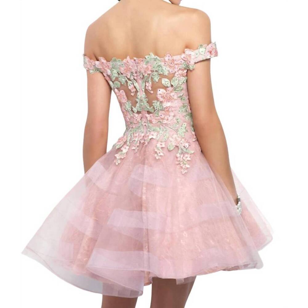 NEW BLUSH PROM off shoulder floral applique homecoming dress in rum pink/multi - Picture 2 of 2